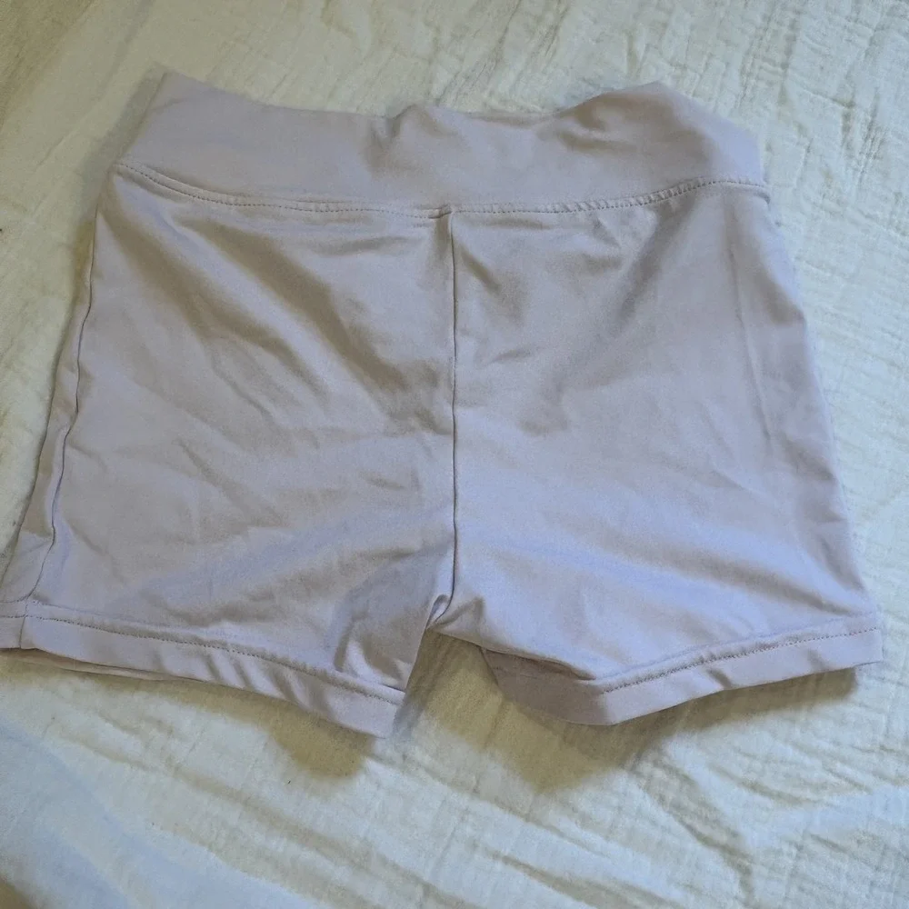 Justice Bike Shorts Crossover Waist Pink Metallic Logo Athletic Girls S 7/8
